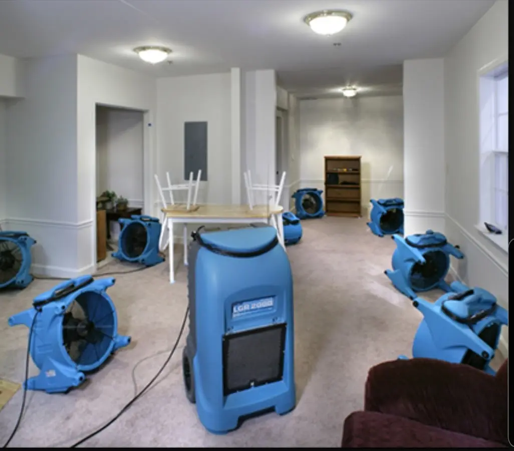 Air movers and dehumidifier setup for Water Damage Restoration in Yonkers